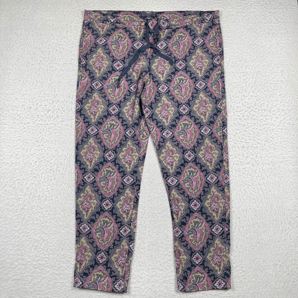 Sundance Pants Womens Large Navy Pink Paisley Drawstring Viscose Boho‎ Festival